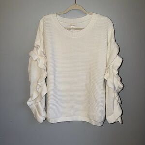 Main Strip White Knit Sweater Ruffle Sleeve Cottagecore Boho Small